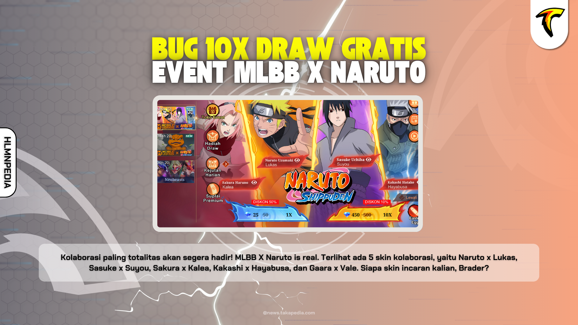 Bug 10x Draw Gratis di Event MLBB X Naruto